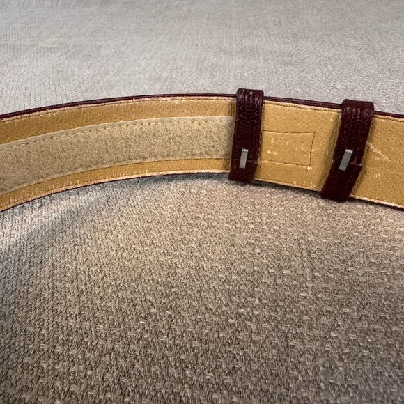 Vintage 80s Ginnie Johansen Wide Leather Croc Belt Burgundy Statement Sz Sm 526 main image 4